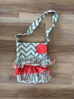 Girls Chevron Teal and Coral Ruffle Crossbody Bag